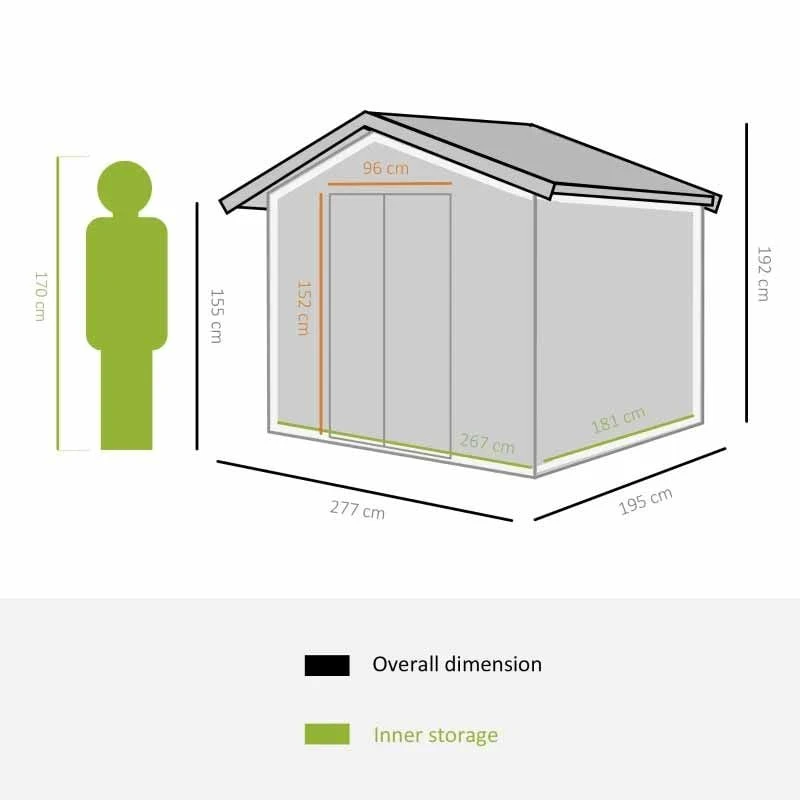 Outsunny 9 X 6ft Metal Garden Storage Shed With Foundation Ventilation & Doors - Dark Grey - 845-031CG 2 Outsunny 9 X 6ft Metal Garden Storage Shed With Foundation Ventilation & Doors - Dark Grey - 845-031CG - Image 2