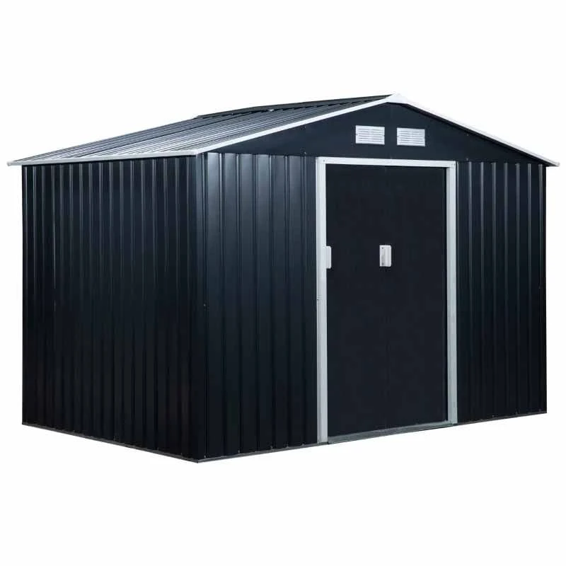 Outsunny 9 X 6ft Metal Garden Storage Shed With Foundation Ventilation & Doors - Dark Grey - 845-031CG 3 Outsunny 9 X 6ft Metal Garden Storage Shed With Foundation Ventilation & Doors - Dark Grey - 845-031CG - Image 3