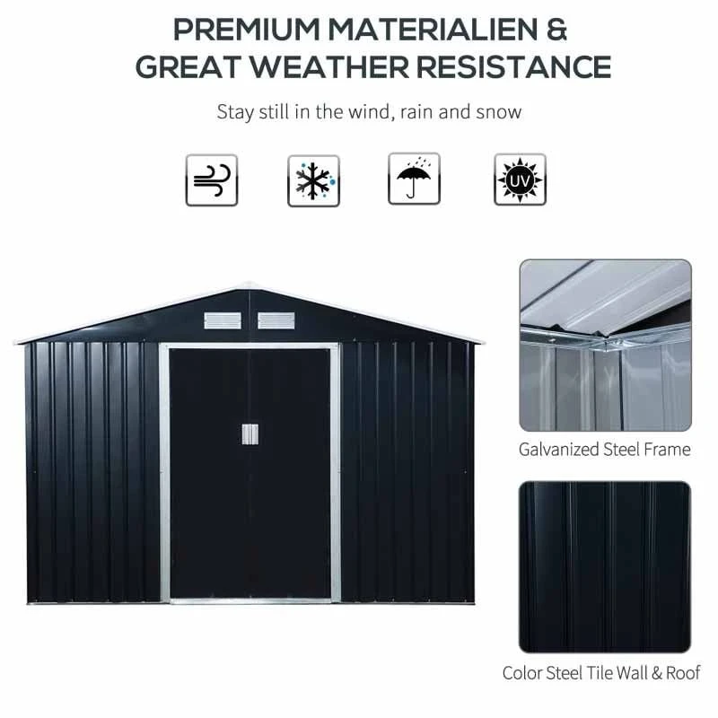 Outsunny 9 X 6ft Metal Garden Storage Shed With Foundation Ventilation & Doors - Dark Grey - 845-031CG 4 Outsunny 9 X 6ft Metal Garden Storage Shed With Foundation Ventilation & Doors - Dark Grey - 845-031CG - Image 4