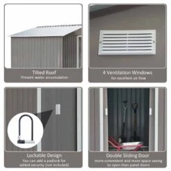 Outsunny 9 X 6ft Metal Outdoor Storage Shed With Foundation - Grey - 845-031GY 14 Outsunny 9 X 6ft Metal Outdoor Storage Shed With Foundation - Grey - 845-031GY -OUTSUNNY Sales Shop o u outsunny 845 031gy features