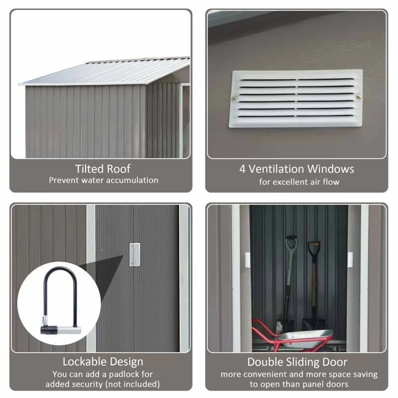 Outsunny 9 X 6ft Metal Outdoor Storage Shed With Foundation - Grey - 845-031GY 5 Outsunny 9 X 6ft Metal Outdoor Storage Shed With Foundation - Grey - 845-031GY - Image 5