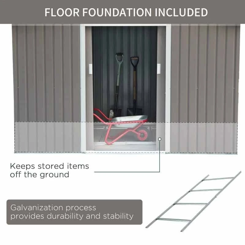 Outsunny 9 X 6ft Metal Outdoor Storage Shed With Foundation - Grey - 845-031GY 7 Outsunny 9 X 6ft Metal Outdoor Storage Shed With Foundation - Grey - 845-031GY - Image 7