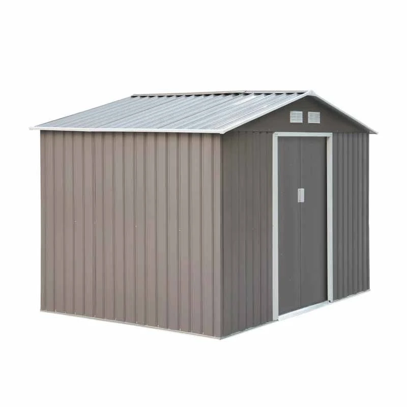 Outsunny 9 X 6ft Metal Outdoor Storage Shed With Foundation - Grey - 845-031GY 3 Outsunny 9 X 6ft Metal Outdoor Storage Shed With Foundation - Grey - 845-031GY - Image 3