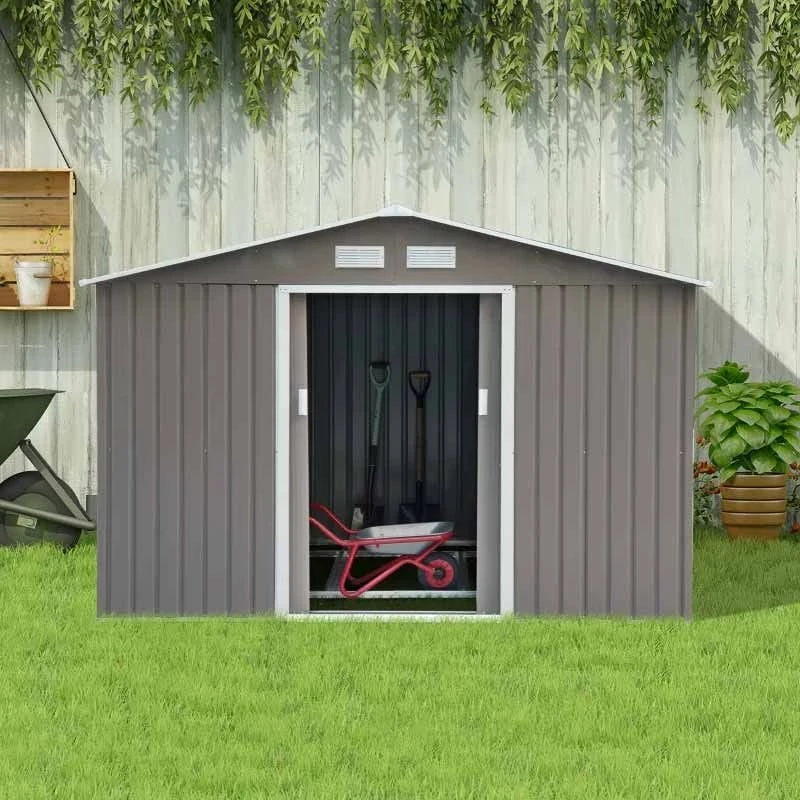 Outsunny 9 X 6ft Metal Outdoor Storage Shed With Foundation - Grey - 845-031GY 10 Outsunny 9 X 6ft Metal Outdoor Storage Shed With Foundation - Grey - 845-031GY - Image 10