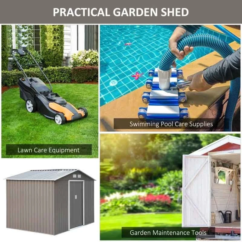 Outsunny 9 X 6ft Metal Outdoor Storage Shed With Foundation - Grey - 845-031GY 6 Outsunny 9 X 6ft Metal Outdoor Storage Shed With Foundation - Grey - 845-031GY - Image 6