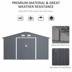 Outsunny 13 X 11ft Galvanized Steel Garden Shed With Foundation - Grey - 845-031V01 13 Outsunny 13 X 11ft Galvanized Steel Garden Shed With Foundation - Grey - 845-031V01 -OUTSUNNY Sales Shop o u outsunny 845 031v01 material