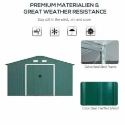Outsunny 12.5 X 11.1ft Steel Storage Shed With Sliding Door - Green - 845-031V01GN -OUTSUNNY Sales Shop o u outsunny 845 031v01gn material