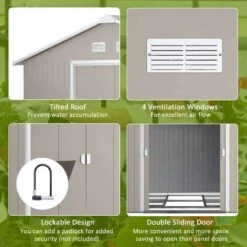 Outsunny 13 X 11ft Metal Storage Shed With Foundation & Doors / Ventilation - Light Grey - 845-031V01LG -OUTSUNNY Sales Shop o u outsunny 845 031v01lg features