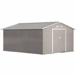 Outsunny 13 X 11ft Metal Storage Shed With Foundation & Doors / Ventilation - Light Grey - 845-031V01LG -OUTSUNNY Sales Shop o u outsunny 845 031v01lg full