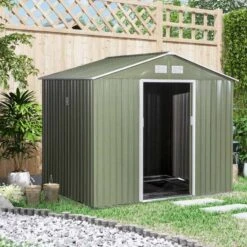 Outsunny 6.2 X 9ft Corrugated Steel Two Door Garden Storage Shed - Light Green - 845-031YG
