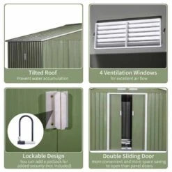 Outsunny 6.2 X 9ft Corrugated Steel Two Door Garden Storage Shed - Light Green - 845-031YG -OUTSUNNY Sales Shop o u outsunny 845 031yg features