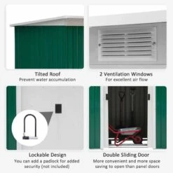 Outsunny 4.2 X 9ft Corrugated Steel Garden Shed & Foundation - Green - 845-032 -OUTSUNNY Sales Shop o u outsunny 845 032 features