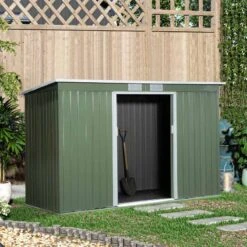 Outsunny 9ft X 4.25ft Metal Garden Storage Shed With Foundation & Doors / Ventilation - Light Green - 845-032GN