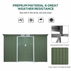 Outsunny 9ft X 4.25ft Metal Garden Storage Shed With Foundation & Doors / Ventilation - Light Green - 845-032GN -OUTSUNNY Sales Shop o u outsunny 845 032gn material