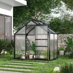 Outsunny 6 X 4ft Large Aluminium Polycarbonate Walk-In Greenhouse With Slide Door - Clear - 845-057GY