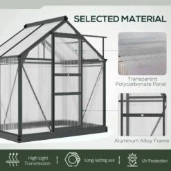 Outsunny 6 X 4ft Large Aluminium Polycarbonate Walk-In Greenhouse With Slide Door - Clear - 845-057GY -OUTSUNNY Sales Shop o u outsunny 845 057gy material