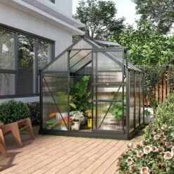Outsunny 6 X 6ft Aluminium Large Walk-In Poly Greenhouse With Slide Door - Grey & Clear - 845-058GY