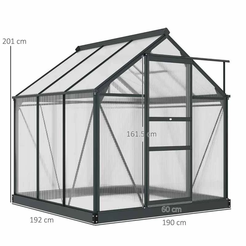 Outsunny 6 X 6ft Aluminium Large Walk-In Poly Greenhouse With Slide Door - Grey & Clear - 845-058GY 2 Outsunny 6 X 6ft Aluminium Large Walk-In Poly Greenhouse With Slide Door - Grey & Clear - 845-058GY - Image 2