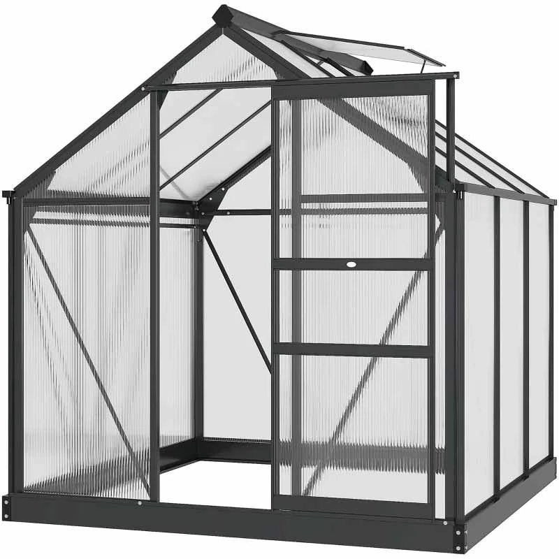Outsunny 6 X 6ft Aluminium Large Walk-In Poly Greenhouse With Slide Door - Grey & Clear - 845-058GY 3 Outsunny 6 X 6ft Aluminium Large Walk-In Poly Greenhouse With Slide Door - Grey & Clear - 845-058GY - Image 3