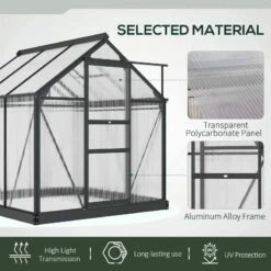 Outsunny 6 X 6ft Aluminium Large Walk-In Poly Greenhouse With Slide Door - Grey & Clear - 845-058GY 14 Outsunny 6 X 6ft Aluminium Large Walk-In Poly Greenhouse With Slide Door - Grey & Clear - 845-058GY -OUTSUNNY Sales Shop o u outsunny 845 058gy material