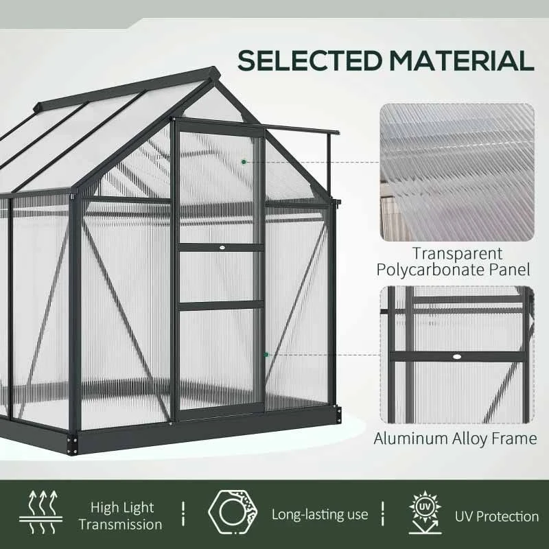 Outsunny 6 X 6ft Aluminium Large Walk-In Poly Greenhouse With Slide Door - Grey & Clear - 845-058GY 5 Outsunny 6 X 6ft Aluminium Large Walk-In Poly Greenhouse With Slide Door - Grey & Clear - 845-058GY - Image 5