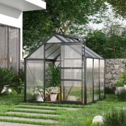 Outsunny 6 X 6ft Aluminium Large Walk-In Poly Greenhouse With Slide Door - Grey & Clear - 845-058GY 19 Outsunny 6 X 6ft Aluminium Large Walk-In Poly Greenhouse With Slide Door - Grey & Clear - 845-058GY -OUTSUNNY Sales Shop o u outsunny 845 058gy outdoor