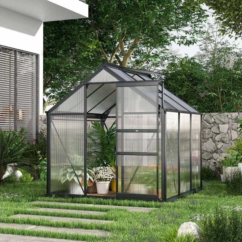 Outsunny 6 X 6ft Aluminium Large Walk-In Poly Greenhouse With Slide Door - Grey & Clear - 845-058GY 10 Outsunny 6 X 6ft Aluminium Large Walk-In Poly Greenhouse With Slide Door - Grey & Clear - 845-058GY - Image 10