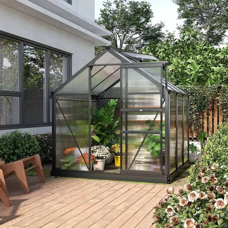 Outsunny 6 X 6ft Aluminium Large Walk-In Poly Greenhouse With Slide Door - Grey & Clear - 845-058GY 1 Outsunny 6 X 6ft Aluminium Large Walk-In Poly Greenhouse With Slide Door - Grey & Clear - 845-058GY