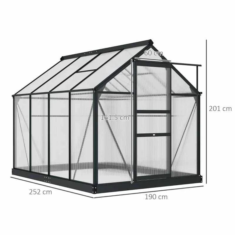 Outsunny 6 X 8ft Aluminium Large Walk-In Poly Greenhouse With Slide Door - Grey & Clear - 845-059GY 2 Outsunny 6 X 8ft Aluminium Large Walk-In Poly Greenhouse With Slide Door - Grey & Clear - 845-059GY - Image 2