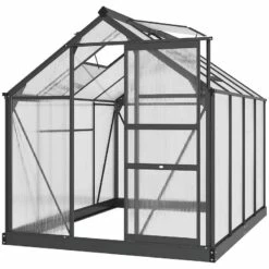 Outsunny 6 X 8ft Aluminium Large Walk-In Poly Greenhouse With Slide Door - Grey & Clear - 845-059GY 12 Outsunny 6 X 8ft Aluminium Large Walk-In Poly Greenhouse With Slide Door - Grey & Clear - 845-059GY -OUTSUNNY Sales Shop o u outsunny 845 059gy full