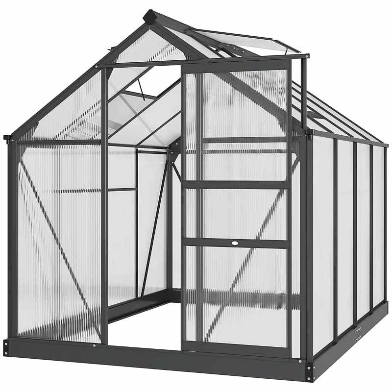 Outsunny 6 X 8ft Aluminium Large Walk-In Poly Greenhouse With Slide Door - Grey & Clear - 845-059GY 3 Outsunny 6 X 8ft Aluminium Large Walk-In Poly Greenhouse With Slide Door - Grey & Clear - 845-059GY - Image 3