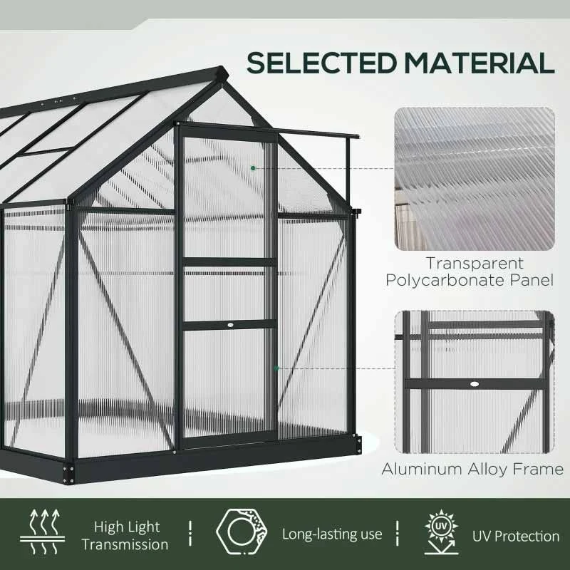 Outsunny 6 X 8ft Aluminium Large Walk-In Poly Greenhouse With Slide Door - Grey & Clear - 845-059GY 5 Outsunny 6 X 8ft Aluminium Large Walk-In Poly Greenhouse With Slide Door - Grey & Clear - 845-059GY - Image 5