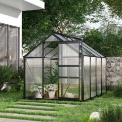 Outsunny 6 X 8ft Aluminium Large Walk-In Poly Greenhouse With Slide Door - Grey & Clear - 845-059GY 19 Outsunny 6 X 8ft Aluminium Large Walk-In Poly Greenhouse With Slide Door - Grey & Clear - 845-059GY -OUTSUNNY Sales Shop o u outsunny 845 059gy outdoor