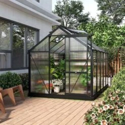 Outsunny 6 X 10ft Aluminium Large Walk-In Poly Greenhouse With Slide Door - Grey & Clear - 845-059V01GY