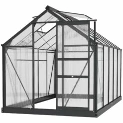 Outsunny 6 X 10ft Aluminium Large Walk-In Poly Greenhouse With Slide Door - Grey & Clear - 845-059V01GY -OUTSUNNY Sales Shop o u outsunny 845 059v01gy full