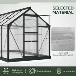 Outsunny 6 X 10ft Aluminium Large Walk-In Poly Greenhouse With Slide Door - Grey & Clear - 845-059V01GY -OUTSUNNY Sales Shop o u outsunny 845 059v01gy material