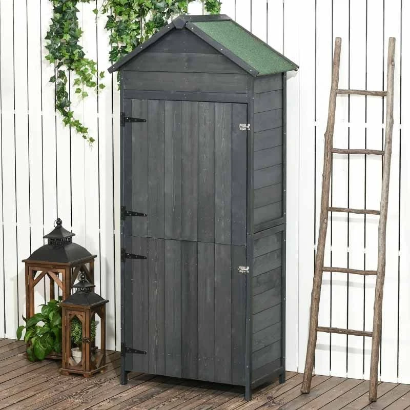 Outsunny 4-Tier Garden Wooden Storage Shed With 3 Shelves & 2 Doors - Grey - 845-063V01GY 10 Outsunny 4-Tier Garden Wooden Storage Shed With 3 Shelves & 2 Doors - Grey - 845-063V01GY - Image 10