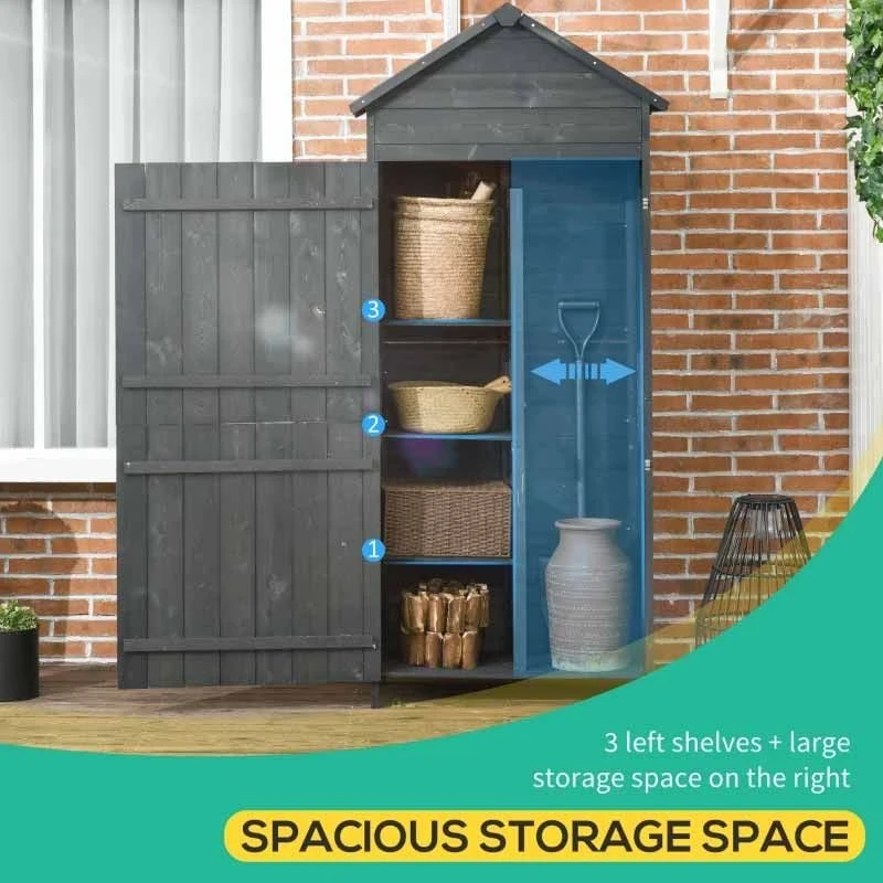 Outsunny 4-Tier Garden Wooden Storage Shed With 3 Shelves & 2 Doors - Grey - 845-063V01GY 4 Outsunny 4-Tier Garden Wooden Storage Shed With 3 Shelves & 2 Doors - Grey - 845-063V01GY - Image 4