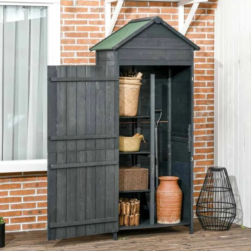Outsunny 4-Tier Garden Wooden Storage Shed With 3 Shelves & 2 Doors - Grey - 845-063V01GY 1 Outsunny 4-Tier Garden Wooden Storage Shed With 3 Shelves & 2 Doors - Grey - 845-063V01GY