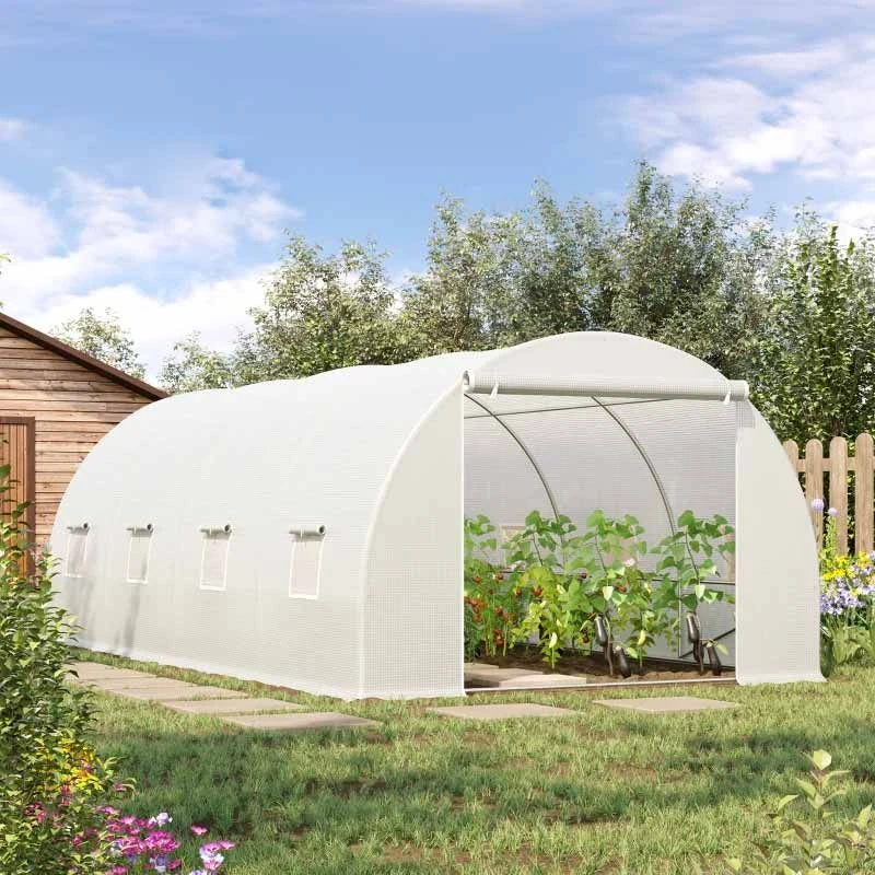 Outsunny 6 X 3 X 2m Walk In Polytunnel Greenhouse With Zippered Door & 8 Windows - White - 845-120 10 Outsunny 6 X 3 X 2m Walk In Polytunnel Greenhouse With Zippered Door & 8 Windows - White - 845-120 - Image 10