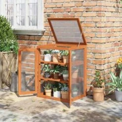 Outsunny 3-Tier Mini Wooden Greenhouse Cold Frame 58L X 44W X 78Hcm - Fir Wood - 845-136
