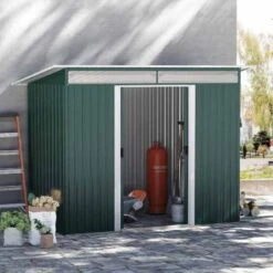 Outsunny 8.5 X 4ft Tilted Roofed Metal Storage Garden Shed With Lightsky Panels - Green - 845-173V01GN