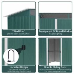 Outsunny 8.5 X 6ft Tilted Roofed Metal Storage Garden Shed With Lightsky Panels - Green - 845-174V01GN 13 Outsunny 8.5 X 6ft Tilted Roofed Metal Storage Garden Shed With Lightsky Panels - Green - 845-174V01GN -OUTSUNNY Sales Shop o u outsunny 845 174v01gn features
