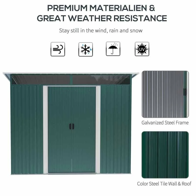 Outsunny 8.5 X 6ft Tilted Roofed Metal Storage Garden Shed With Lightsky Panels - Green - 845-174V01GN 6 Outsunny 8.5 X 6ft Tilted Roofed Metal Storage Garden Shed With Lightsky Panels - Green - 845-174V01GN - Image 6