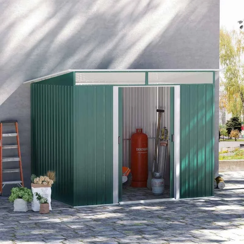 Outsunny 8.5 X 6ft Tilted Roofed Metal Storage Garden Shed With Lightsky Panels - Green - 845-174V01GN 10 Outsunny 8.5 X 6ft Tilted Roofed Metal Storage Garden Shed With Lightsky Panels - Green - 845-174V01GN - Image 10