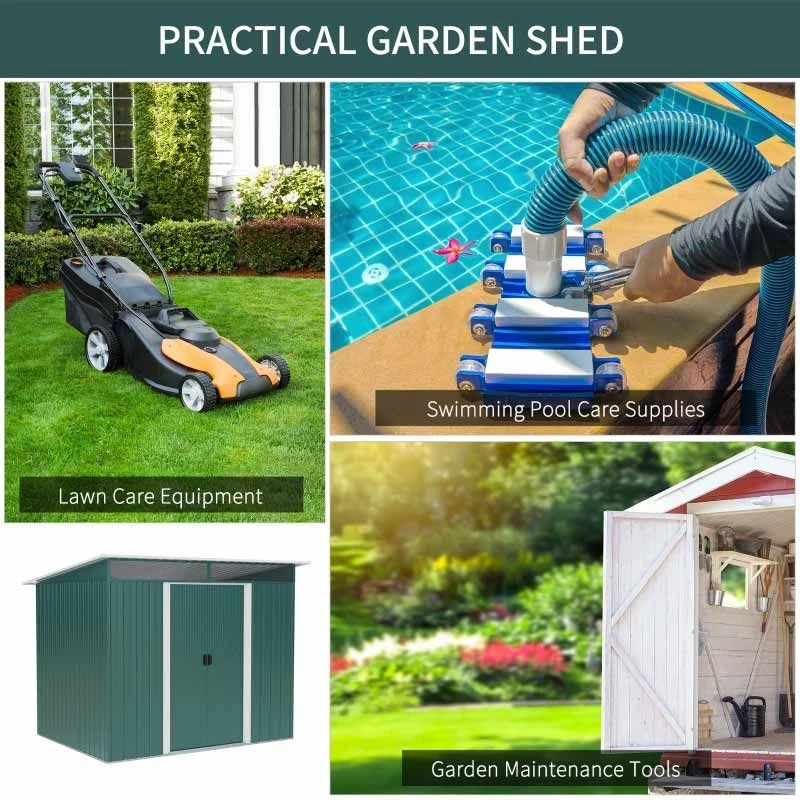 Outsunny 8.5 X 6ft Tilted Roofed Metal Storage Garden Shed With Lightsky Panels - Green - 845-174V01GN 5 Outsunny 8.5 X 6ft Tilted Roofed Metal Storage Garden Shed With Lightsky Panels - Green - 845-174V01GN - Image 5