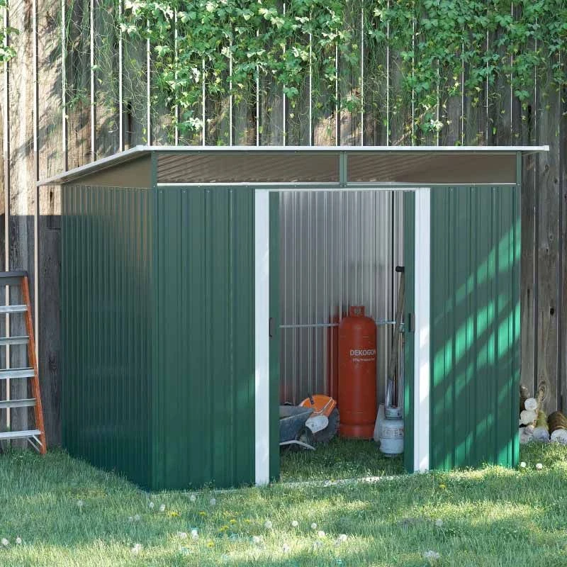 Outsunny 8.5 X 6ft Tilted Roofed Metal Storage Garden Shed With Lightsky Panels - Green - 845-174V01GN 1 Outsunny 8.5 X 6ft Tilted Roofed Metal Storage Garden Shed With Lightsky Panels - Green - 845-174V01GN