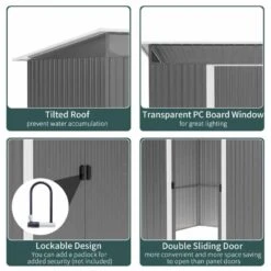 Outsunny 9 X 6ft Metal Garden Storage Shed With Tilted Roof & Ventilation - Grey - 845-174V01GY -OUTSUNNY Sales Shop o u outsunny 845 174v01gy features