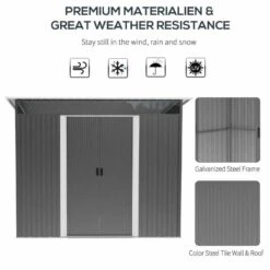 Outsunny 9 X 6ft Metal Garden Storage Shed With Tilted Roof & Ventilation - Grey - 845-174V01GY -OUTSUNNY Sales Shop o u outsunny 845 174v01gy materials