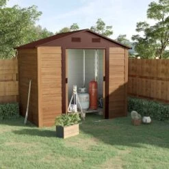 Outsunny 7.7 X 6.4ft Slatted Steel Garden Storage Shed With Foundation - Brown - 845-179 -OUTSUNNY Sales Shop o u outsunny 845 179 outdoor